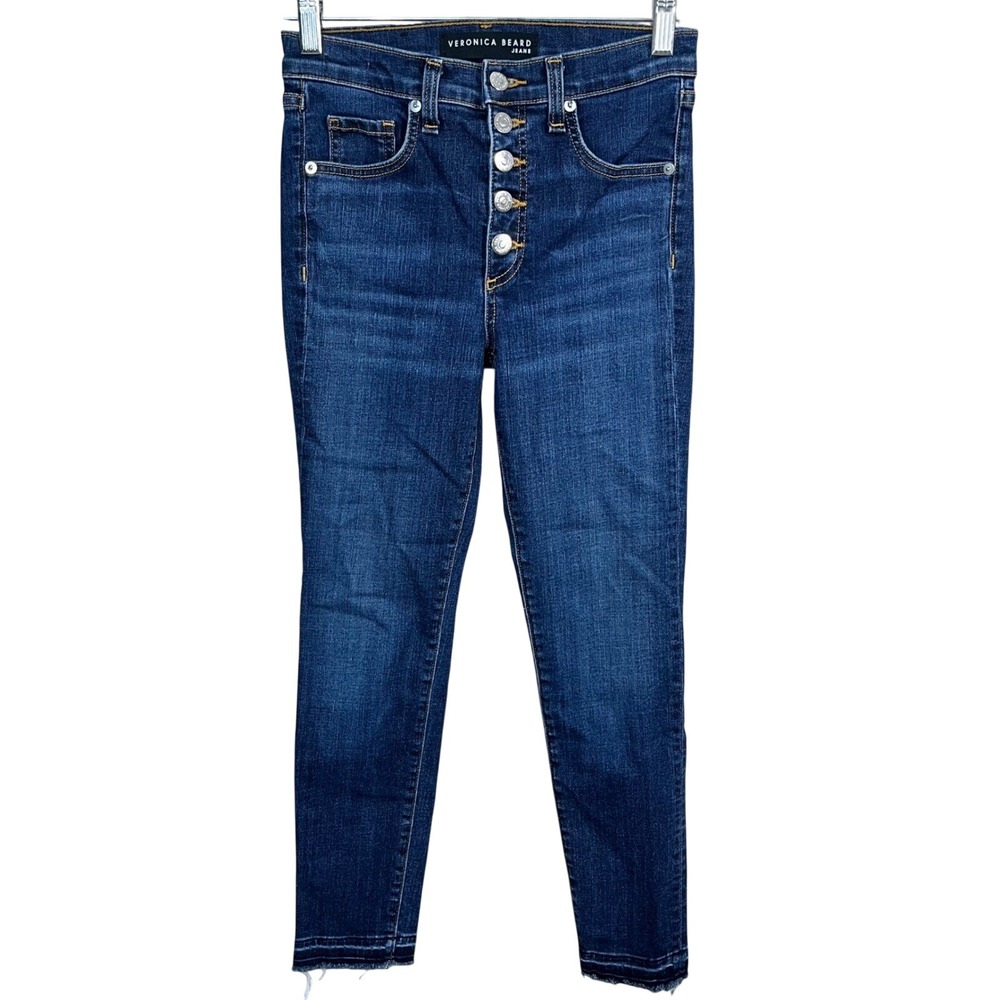 Veronica Beard Debbie High Rise Button Fly Skinny Jeans in‎ Bright Blue Size 24